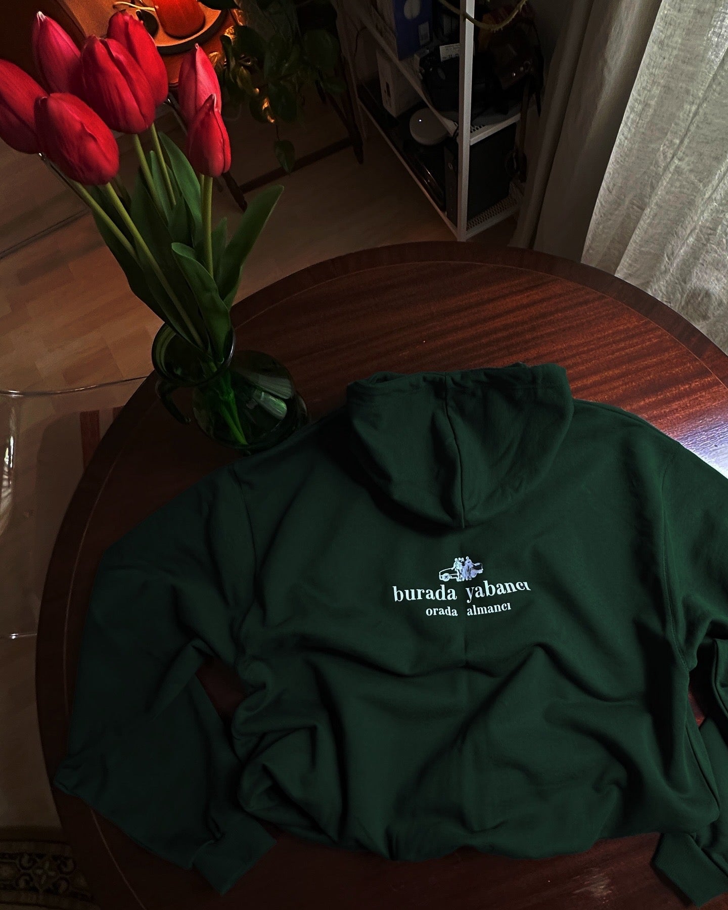 Memleket Grünes Ultra Heavy Boxy Zip Hoodie - „yabancı ve almancı”