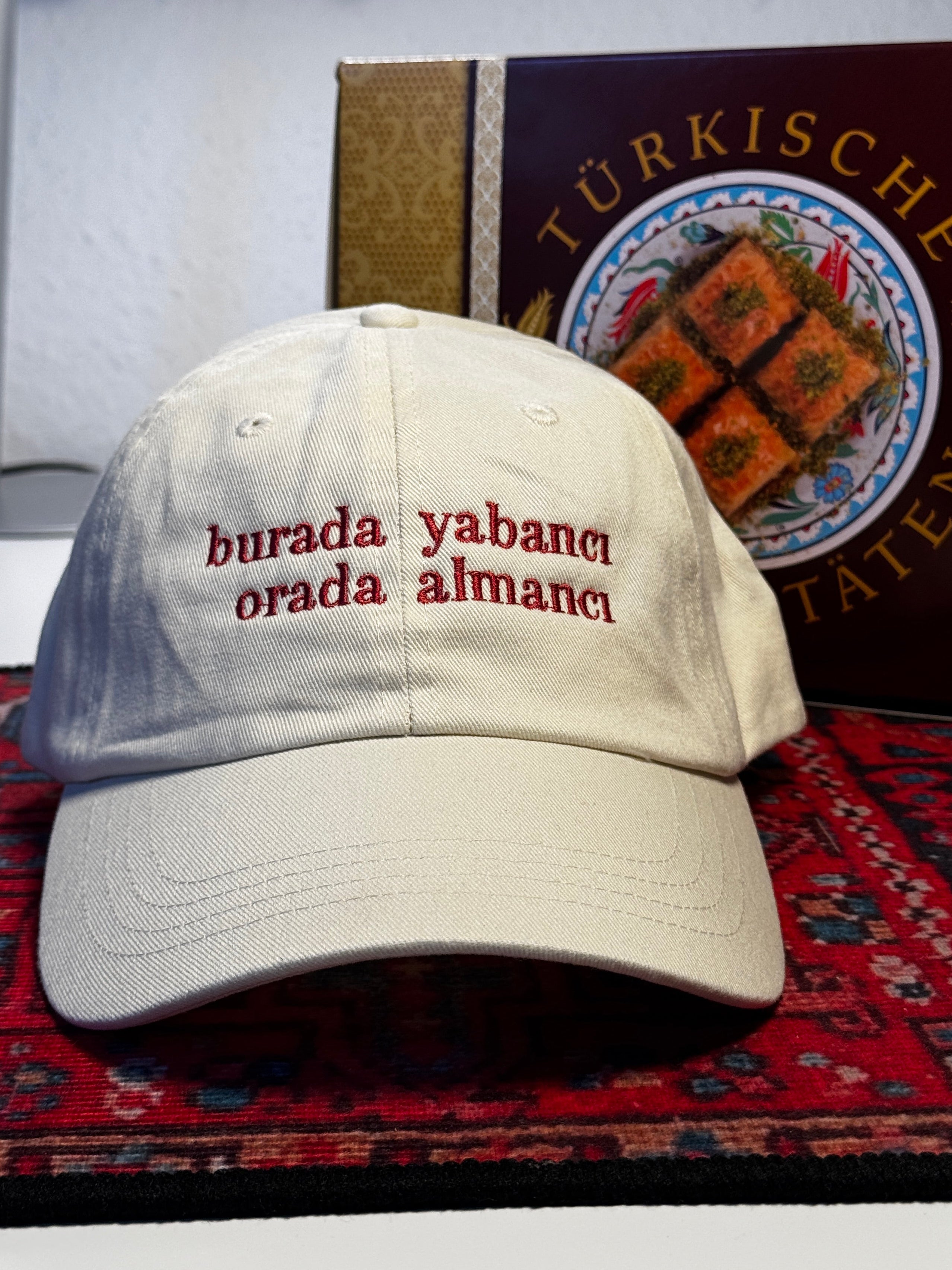 Tereyağı Beige "yabancı - almancı" Lettering Low Profile Cotton Dad Cap