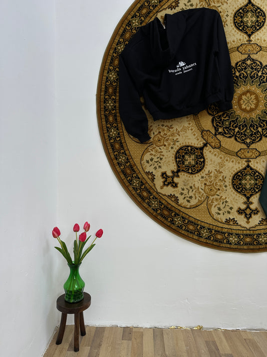 Kömür Schwarzes Ultra Heavy Boxy Zip Hoodie - „yabancı ve almancı”