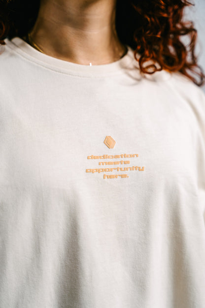 Creme Cropped Boxy Heavyweight T-Shirt - "YOUR DEDICATION"